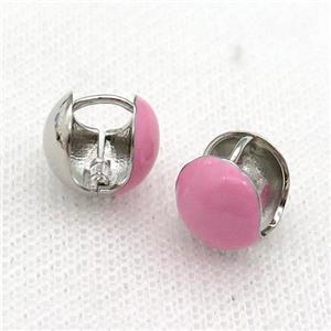 Copper Latchback Earring Pink Enamel Platinum Plated, approx 12mm
