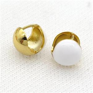 Copper Latchback Earring White Enamel Gold Plated, approx 12mm