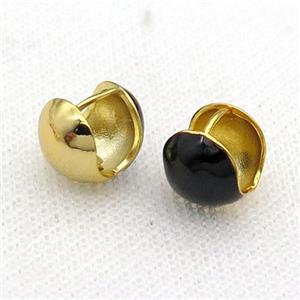 Copper Latchback Earring Black Enamel Circle Gold Plated, approx 12mm