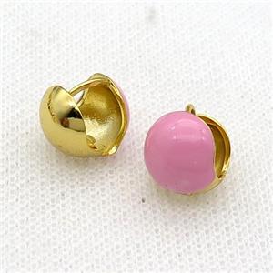 Copper Latchback Earring Pink Enamel Gold Plated, approx 12mm