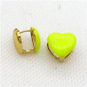 Copper Latchback Earring Yellow Enamel Heart Gold Plated, approx 13mm