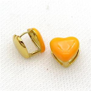 Copper Latchback Earring Orange Enamel Heart Gold Plated, approx 13mm