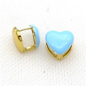Copper Latchback Earring Blue Enamel Heart Gold Plated, approx 13mm
