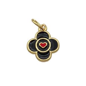 Copper Clover Pendant Black Enamel Heart Gold Plated, approx 10mm