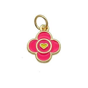 Copper Clover Pendant Hotpink Enamel Gold Plated, approx 10mm