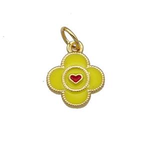 Copper Clover Pendant Yellow Enamel Gold Plated, approx 10mm