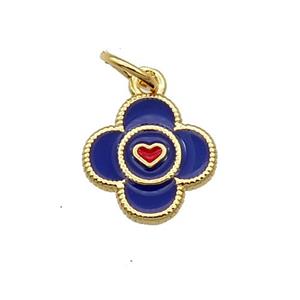 Copper Clover Pendant Blue Enamel Gold Plated, approx 10mm