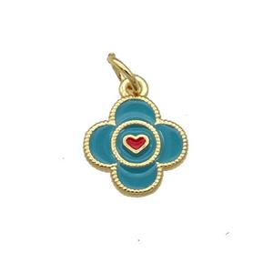 Copper Clover Pendant Teal Enamel Gold Plated, approx 10mm