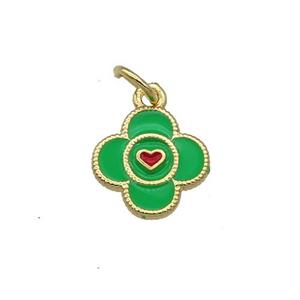 Copper Clover Pendant Green Enamel Gold Plated, approx 10mm