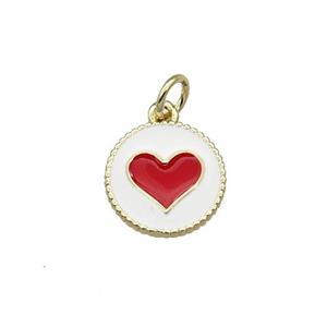 Copper Circle Hart Pendant White Enamel Gold Plated, approx 11.5mm dia