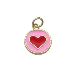 Copper Circle Hart Pendant Pink Enamel Gold Plated, approx 11.5mm dia