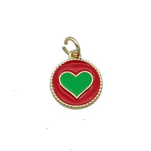 Copper Circle Hart Pendant Red Enamel Gold Plated, approx 11.5mm dia