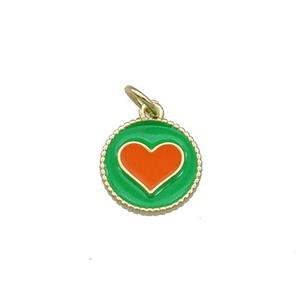 Copper Circle Hart Pendant Green Enamel Gold Plated, approx 11.5mm dia