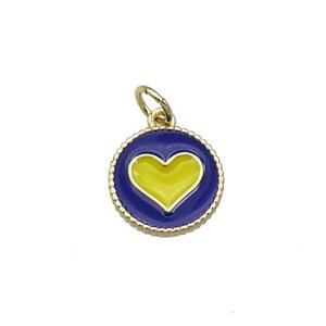 Copper Circle Hart Pendant Blue Enamel Gold Plated, approx 11.5mm dia