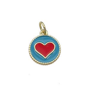 Copper Circle Hart Pendant Teal Enamel Gold Plated, approx 11.5mm dia