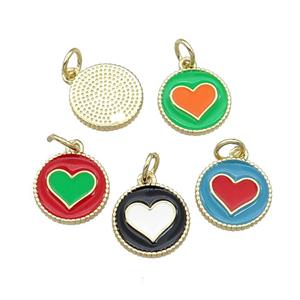 Copper Circle Hart Pendant Enamel Gold Plated Mixed, approx 11.5mm dia