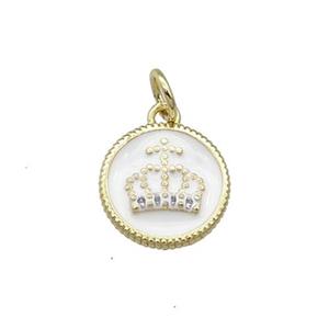 Copper Circle Crown Pendant White Enamel Gold Plated, approx 11.5mm dia