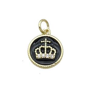 Copper Circle Crown Pendant Black Enamel Gold Plated, approx 11.5mm dia