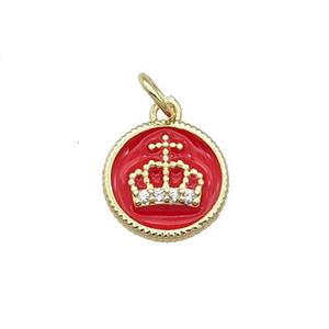 Copper Circle Crown Pendant Red Enamel Gold Plated, approx 11.5mm dia