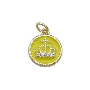Copper Circle Crown Pendant Yellow Enamel Gold Plated, approx 11.5mm dia