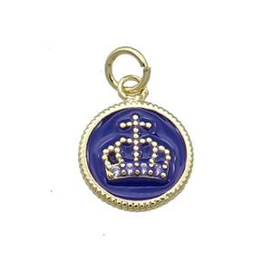 Copper Circle Crown Pendant Blue Enamel Gold Plated, approx 11.5mm dia
