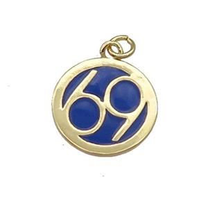 Copper Circle 69 Pendant Blue Enamel Gold Plated, approx 14.5mm dia