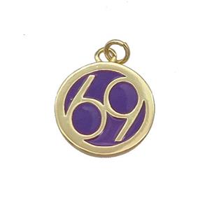 Copper Circle 69 Pendant Purple Enamel Gold Plated, approx 14.5mm dia