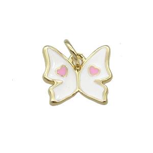 Copper Butterfly Pendant White Enamel Gold Plated, approx 11mm