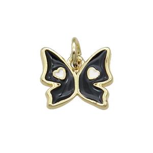 Copper Butterfly Pendant Black Enamel Gold Plated, approx 11mm
