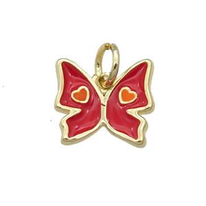 Copper Butterfly Pendant Red Enamel Gold Plated, approx 11mm