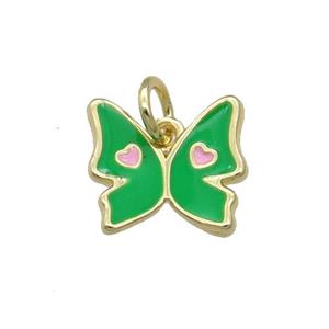 Copper Butterfly Pendant Green Enamel Gold Plated, approx 11mm