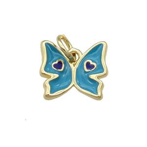 Copper Butterfly Pendant Teal Enamel Gold Plated, approx 11mm
