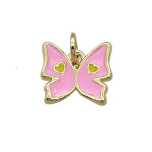 Copper Butterfly Pendant Pink Enamel Gold Plated, approx 11mm