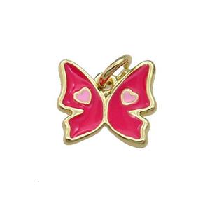 Copper Butterfly Pendant Red Enamel Gold Plated, approx 11mm