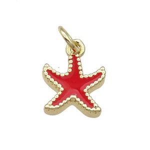 Copper Starfish Pendant Red Enamel Gold Plated, approx 9-11mm