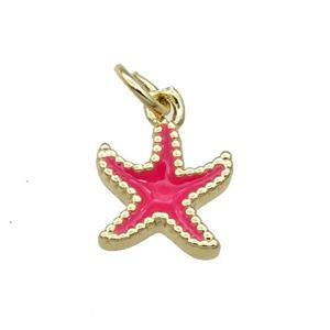 Copper Starfish Pendant Hotpink Enamel Gold Plated, approx 9-11mm