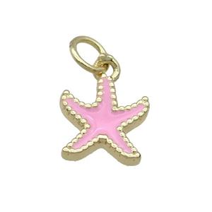 Copper Starfish Pendant Pink Enamel Gold Plated, approx 9-11mm