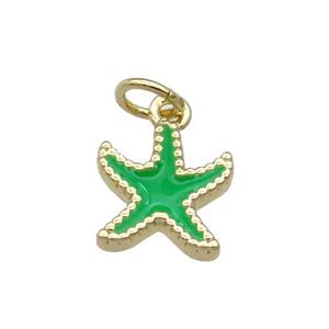 Copper Starfish Pendant Green Enamel Gold Plated, approx 9-11mm