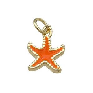 Copper Starfish Pendant Ornage Enamel Gold Plated, approx 9-11mm