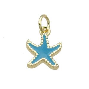 Copper Starfish Pendant Teal Enamel Gold Plated, approx 9-11mm