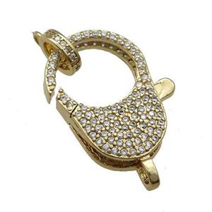 Copper Lobster Clasp Pave Zircon Gold Plated, approx 15-23mm