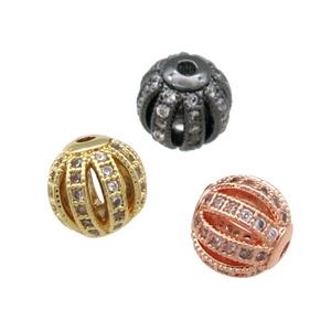 Copper Round Spacer Beads Pave Zircon Watermelon Mixed, approx 10mm dia