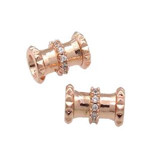 Copper Tube Beads Pave Zircon Large Hole Rose Gold, approx 5.5-8.5mm, 3mm hole