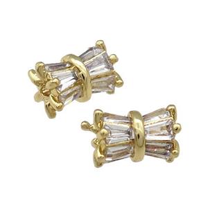 Copper Tube Beads Pave Zircon Gold Plated, approx 6-8mm