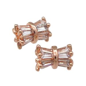 Copper Tube Beads Pave Zircon Rose Gold, approx 6-8mm