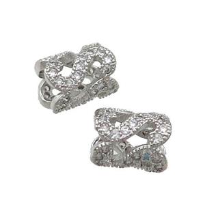 Copper Tube Beads Pave Zircon Large Hole Platinum Plated, approx 6.5-9mm, 4mm hole