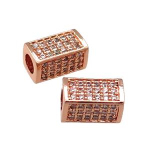 Copper Cuboid Beads Pave Zircon Large Hole Rose Gold, approx 6-10mm, 3mm hole
