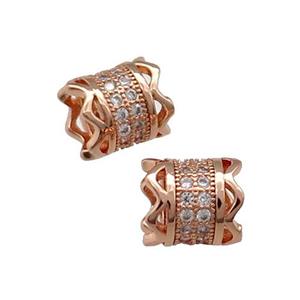 Copper Tube Beads Pave Zircon Large Hole Rose Gold, approx 7-8mm, 4mm hole