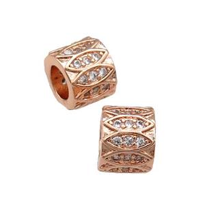 Copper Tube Beads Pave Zircon Large Hole Rose Gold, approx 8mm, 4mm hole