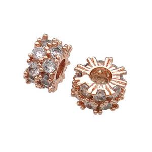 Copper Rondelle Beads Pave Zircon Large Hole Rose Gold, approx 9.5mm, 3mm hole